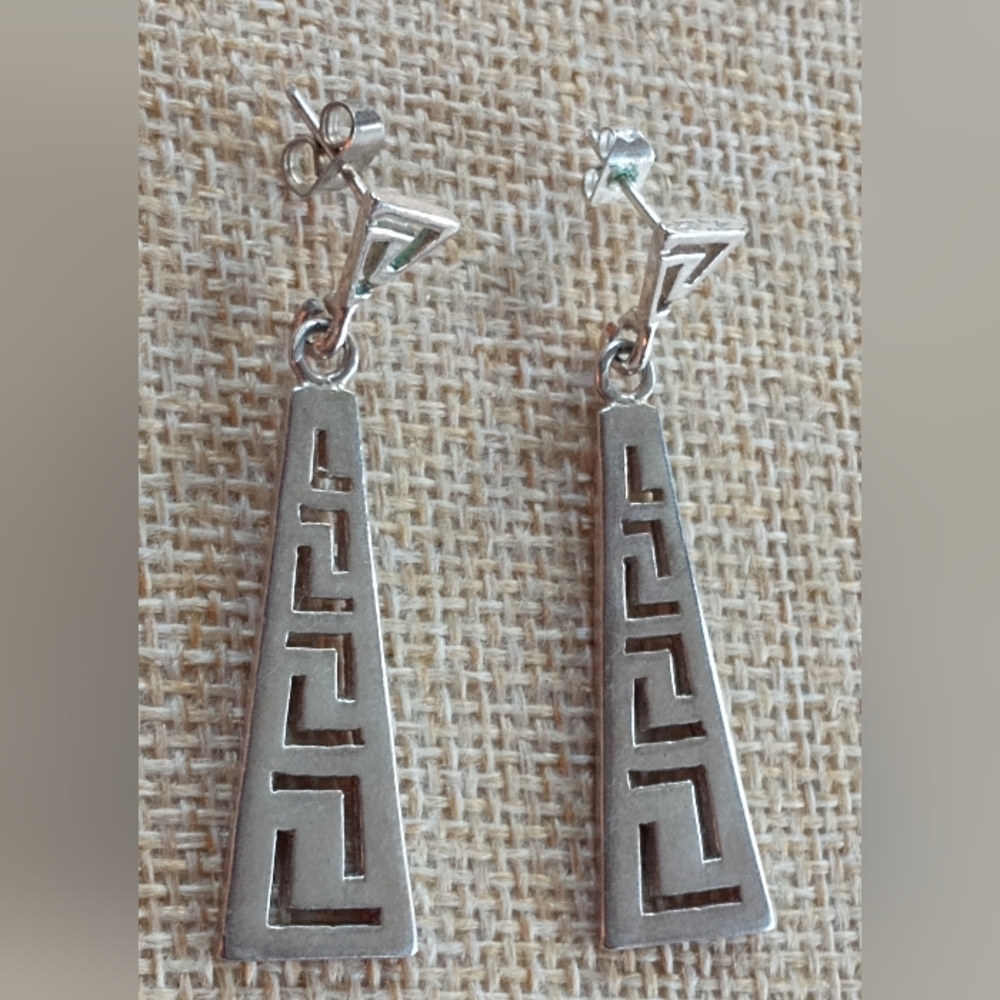 Vintage Silver 925 Open Maze Cutout Dangle Earrings